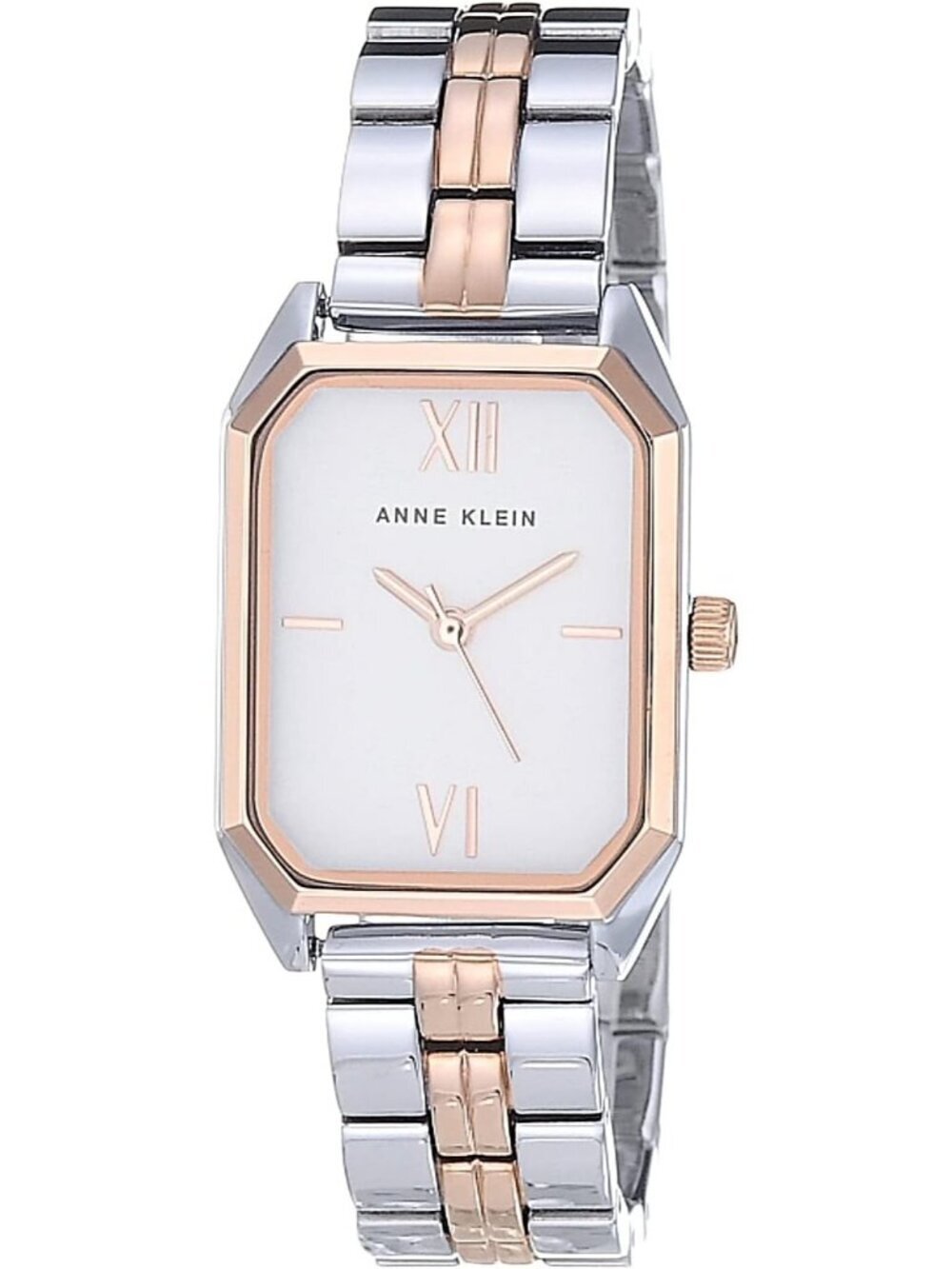 Anne Klein Womens Silver Rose Gold Analog Roman Numeral Octagonal Bracelet Watch